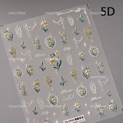 Spotless Lily Lilium Flowers Moon Pearl Crown Lily-white Pearl Necklace Pendant Self Adhesive Nail Art Stickers Manicure Decals (Online Order Only)