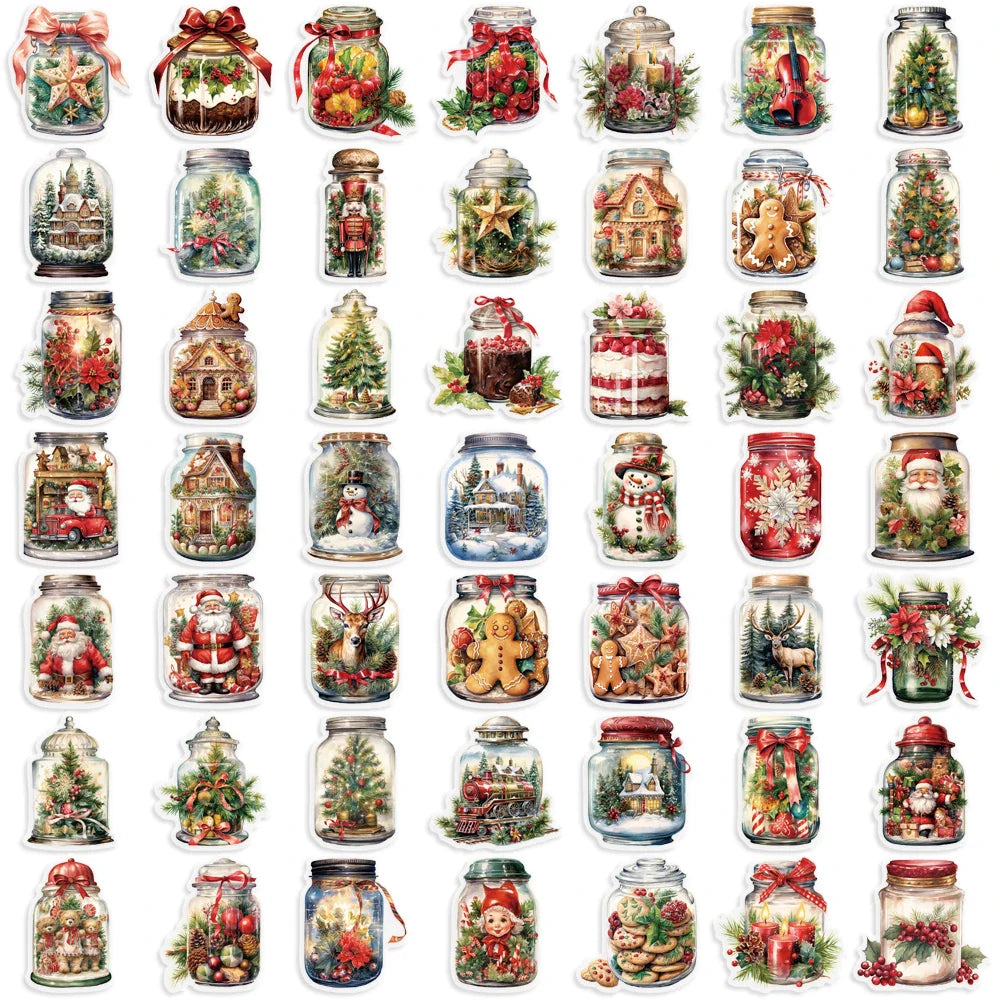 50PCS Christmas Bottle Simple Decals Cute Stickers PET Material Aesthetic Phone Notebook Suitcase Laptop Fridge Wall Sticker﻿ (ONLINE ORDER ONLY)
