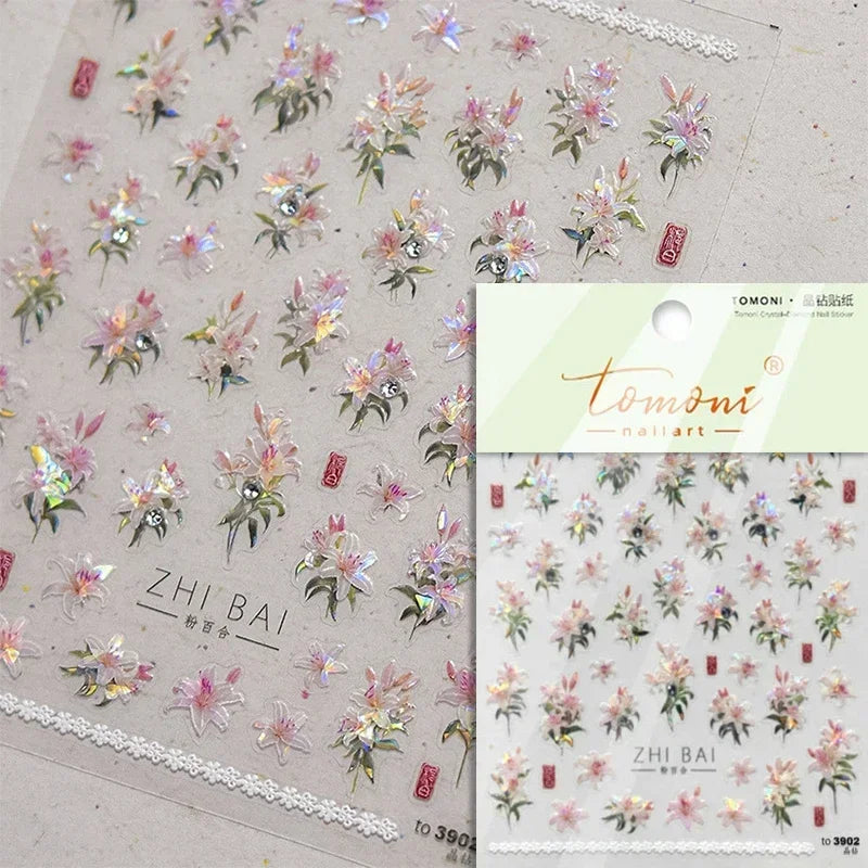 Red Azalea Rose Peony Crane Warbler Bird Fish Lily Chicken Rabbit Lobster Flower Retro Chinese Nail Art Sticker Decoration Decal (Online Order Only)