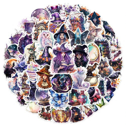 10/30/50pcs Gothic Magic Witch Cartoon Waterproof Stickers Halloween Horror Aesthetic Decals Car Laptop Cool Graffiti Sticker (ONLINE ORDER ONLY)