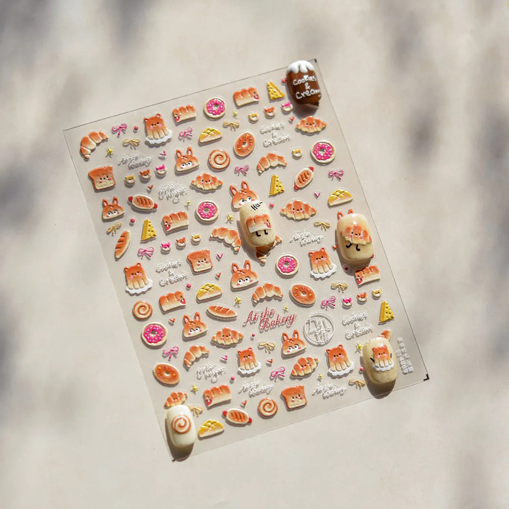 Sweet Cookies Biscuit Snack Delicious Doughnut Savoury Food Bicky Croissant Cheese Pudding Baguette Chic Nail Art Stickers Decal (ONLINE ORDER ONLY)