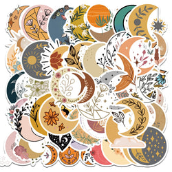 10/30/50PCS Cute Bohemian Moon Flower Stickers Aesthetic Toy DIY Scrapbook Laptop Stationary Guitar Graffiti Decals Sticker (ONLINE ORDER ONLY)