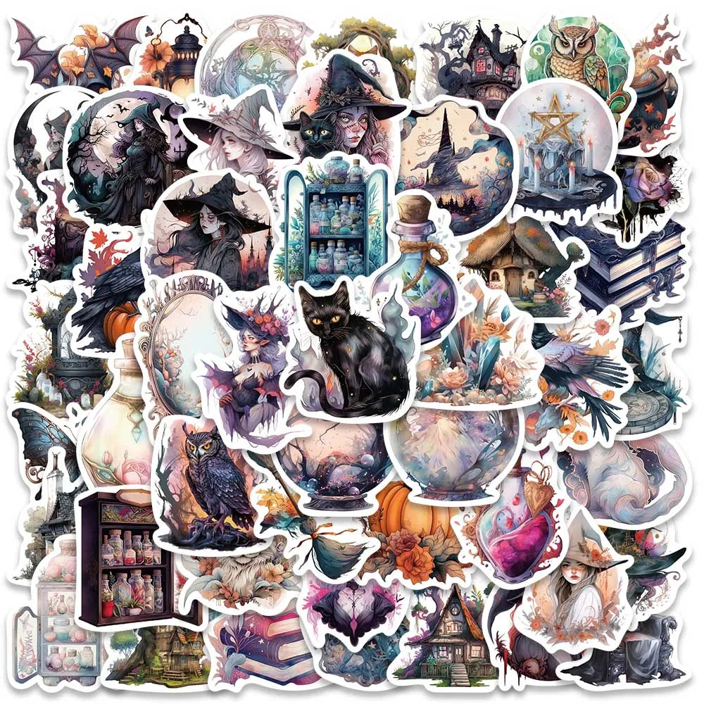 50-100PCS Gothic Witchy Potion Cat Moon Tarot Boho Stickers (Online Order Only)