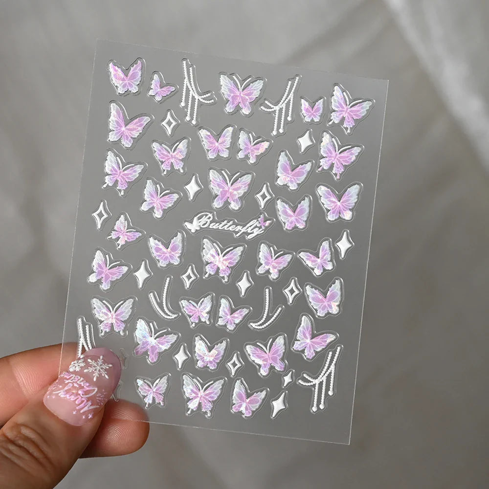 1pcs Pink Christmas Nail Stickers Shiny Shell Light Nail Art Parts Stickers Cute Snowflakes Star Wreath Nail Decorations Decals* (ONLINE ORDER ONLY)