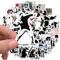 67PCS Banksy Sculptures Flower Thrower Stickers Cool Street Art Graffiti Decals for Luggage Laptop Skateboard Phone Bicycle (Online Order Only)