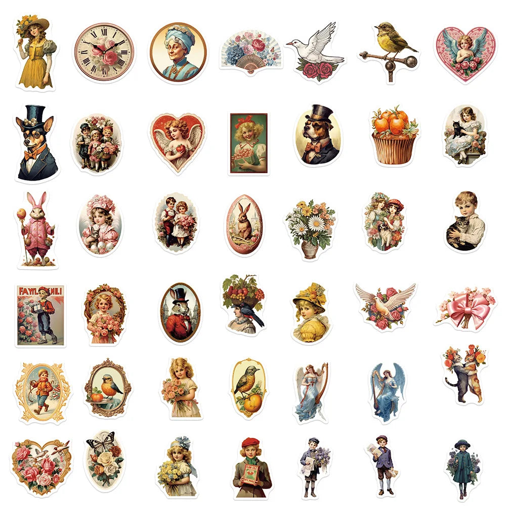 10/30/50PCS Vintage Old Times Cartoon Stickers Victorian Cute Angel Decals Suitcase Scrapbook Phone Laptop DIY Waterproof Toys (ONLINE ORDER ONLY)