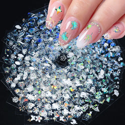 30Pcs Laser Silver/White Flowers Hearts Nail Sticker Star/Moon Mixed Shapes Design Self-adhesive Sticker Acrylic Manicure Access (Online Order Only)