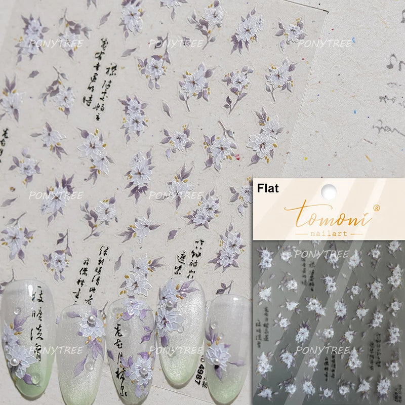European Garden Angel Wing White Rose Flower Bed Vase Lace Bowknot Statue Adhesive Nail Art Decoration Sticker Manicure Decals (ONLINE ORDER ONLY)