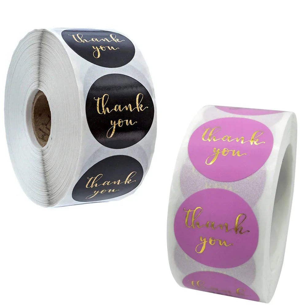 50-500pcs Round Thank You Gilding Powder Sealed Sticker Gift Store Holiday Party Decoration Label Scrapbook Stationery Sticker (ONLINE ORDER ONLY)