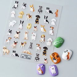 Lovely Dog Cat Animal Bunny 3D Soft Embossed Relief Self Adhesive Nail Art Stickers Cute Pretty Puppy Kitty Star Manicure Decals (ONLINE ORDER ONLY)