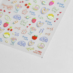 Cute Graffiti Cartoon Line Cherry Bear Cat Flower Bouquet Fish Boys Girls Strawberry Reliefs Nail Art Stickers Manicure Decals (ONLINE ORDER ONLY)