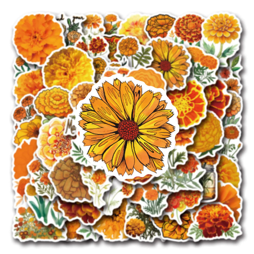 10/30/55PCS Marigold Stickers Plant Cartoon Graffiti DIY Decoration Scrapbook Fridge Luggage Laptop Phone Guitar Bike Decals Toy (Online Order Only)