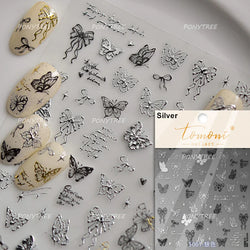 Charming Pink Purple Embroidery Gradual Butterfly Flowers Green Leaf 5D Tender Self Adhesive Nail Art Stickers Manicure Decals (ONLINE ORDER ONLY)