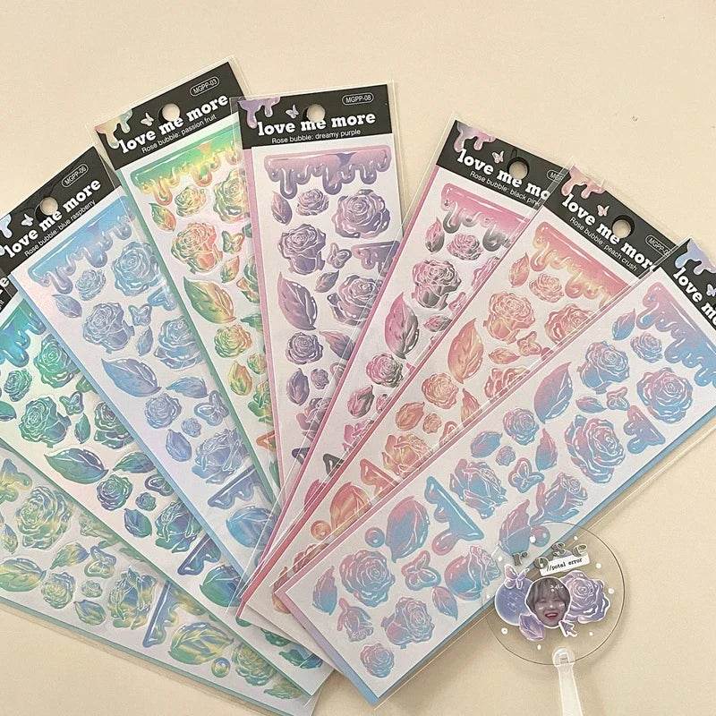 8Pcs/lot Korean ins Butterfly Rose Sticker Diary Scrapbooking DIY Album Decoration Sticker Aesthetic Stationery Art Supplies (ONLINE ORDER ONLY)