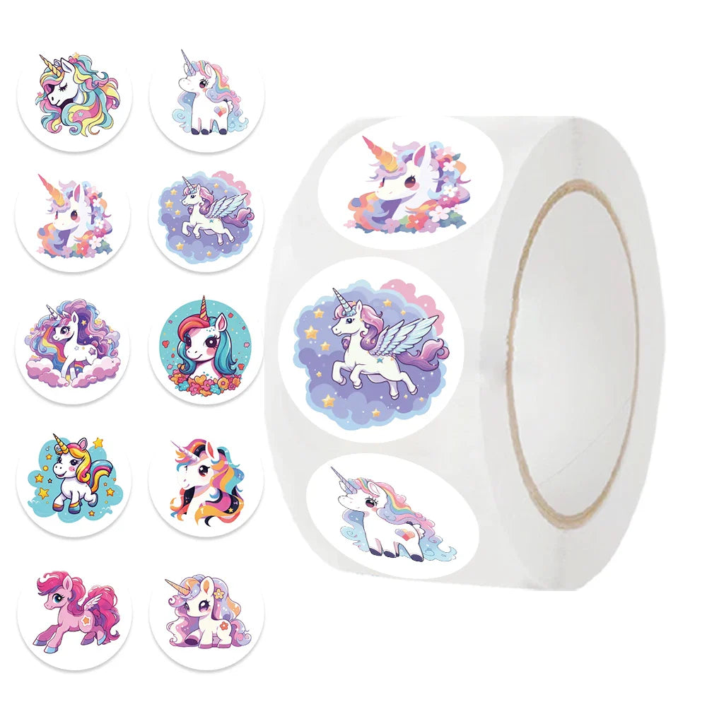 500Pcs/Roll Cartoon Animal Unicorn Stickers Kindergarten Children's Reward Sticker Gift Decorative Decals Kids Encourage Label (Online Order Only)