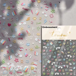 Cute Graffiti Cartoon Line Cherry Bear Cat Flower Bouquet Fish Boys Girls Strawberry Reliefs Nail Art Stickers Manicure Decals (ONLINE ORDER ONLY)