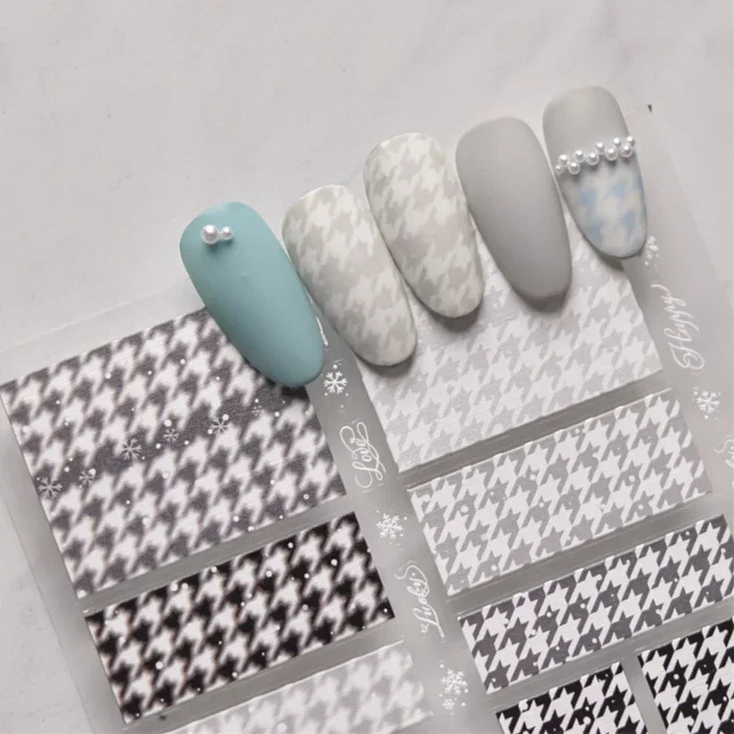Charming Geometric Black Khaki Brown Grid Houndstooth Snowflake Flat Chic  Adhesive Nail Art Decoration Stickers Manicure Decals (Online Order Only)