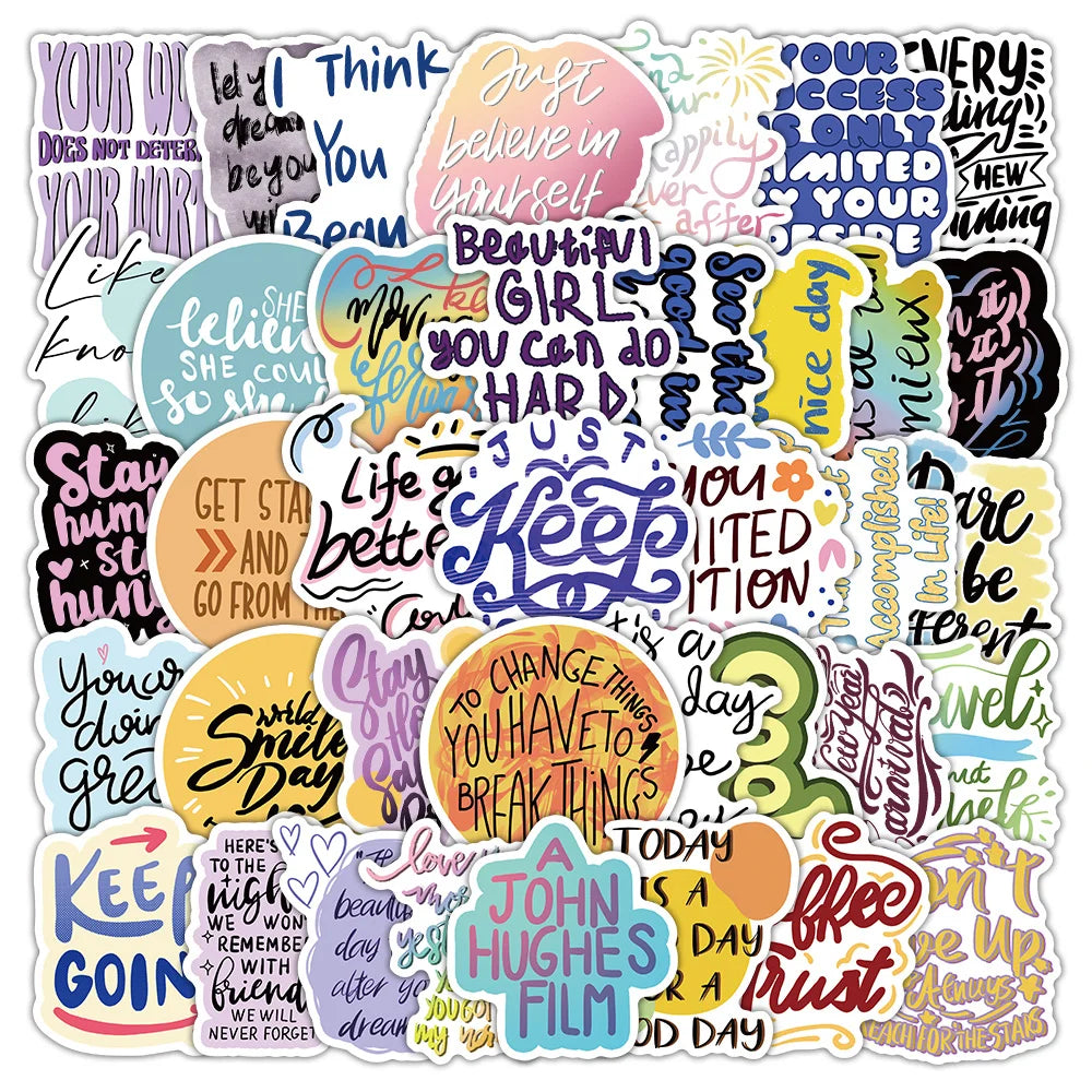 50pcs Creative English Graffiti Stickers for Helmet, Wall, Desktop Decoration (Online Order Only)