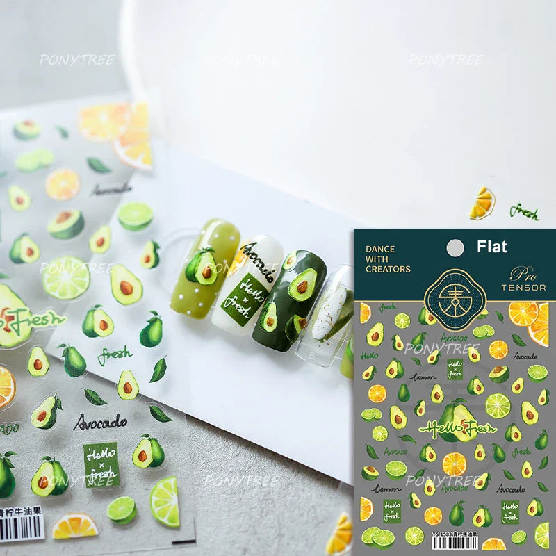 Summer Beach Bikini Watermelon Cat Popsicle Swim Ring Ice Cream Shell Coconut Tree Nail Art Decoration Stickers Manicure Decals (Online Order Only)