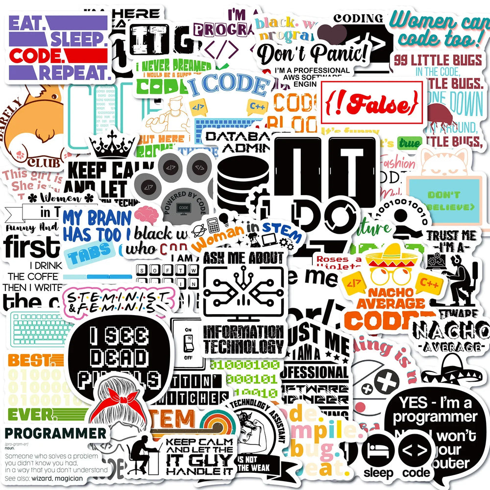 10/50pcs Cool Engineer Programming Network Code Hacker Stickers Vinyl Decals DIY Computer Laptop Helmet Cool Programmer Sticker (Online Order Only)