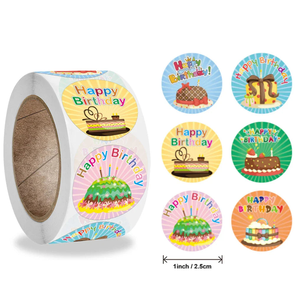 100-500pcs Cute Happy birthday Stickers for Gift Wrapping Decoration Envelope Sealing Label Kids toys Stationery Stickers 1inch (ONLINE ORDER ONLY)