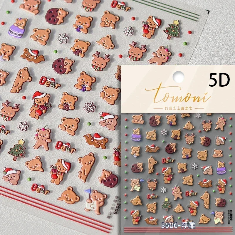 Charming Cherry's Cake Cute Bowknot Pink Blue Bear Flower Bouquet Strawberry Adhesive Nail Art Sticker Rhinestone Manicure Decal (Online Order Only)