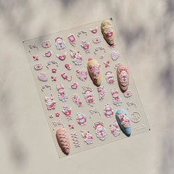 Cream Wind Cat Rabbit Kitten Bunny Bowknot Flower Butterfly Cake Cherry Tulip 5D Self Adhesive Nail Art Stickers Manicure Decals (Online Order Only)
