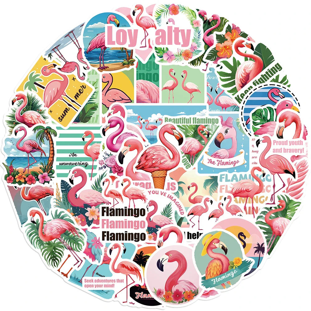 Flamingo Stickers Set - Cute Cartoon Decals for Phone, Notebook, Suitcase, Helmet, Fridge, Wall, Kids Toys (Online Order Only)