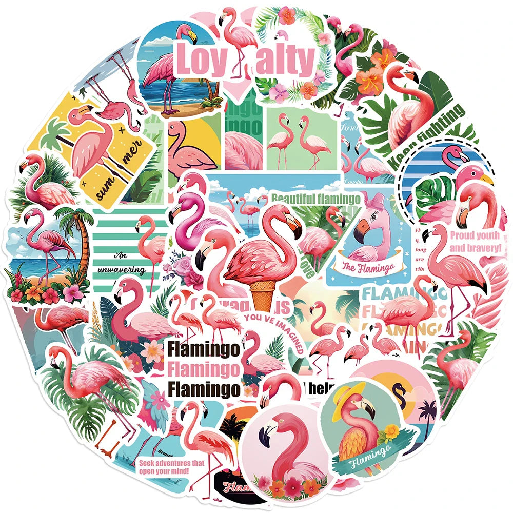 Flamingo Stickers Set - Cute Cartoon Decals for Phone, Notebook, Suitcase, Helmet, Fridge, Wall, Kids Toys (Online Order Only)