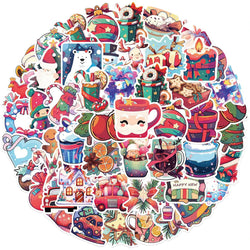 10/30/50PCS Cute Christmas Cartoon Stickers Santa Claus Decals Toys DIY Skateboard Fridge Phone Funny Waterproof Graffiti Gift (ONLINE ORDER ONLY)