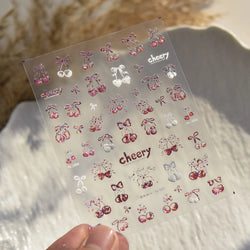 Colourful Cherry Abundant Fruits Bowknot Shiny White Line Outline Self Adhesive Nail Art Stickers Chic Rhinestone Manicure Decal (ONLINE ORDER ONLY)