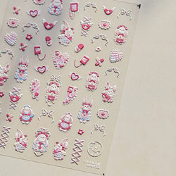 Cream Wind Cat Rabbit Kitten Bunny Bowknot Flower Butterfly Cake Cherry Tulip 5D Self Adhesive Nail Art Stickers Manicure Decals (Online Order Only)