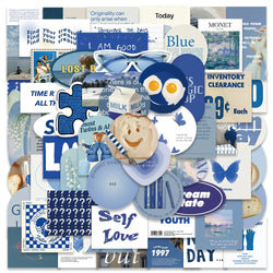 50pcs Blue Series Aesthetic Stickers Vinyl Laptop Decals Luggage Phone Guitar Water Bottle Bicycle Car Waterproof Graffiti (ONLINE ORDER ONLY)