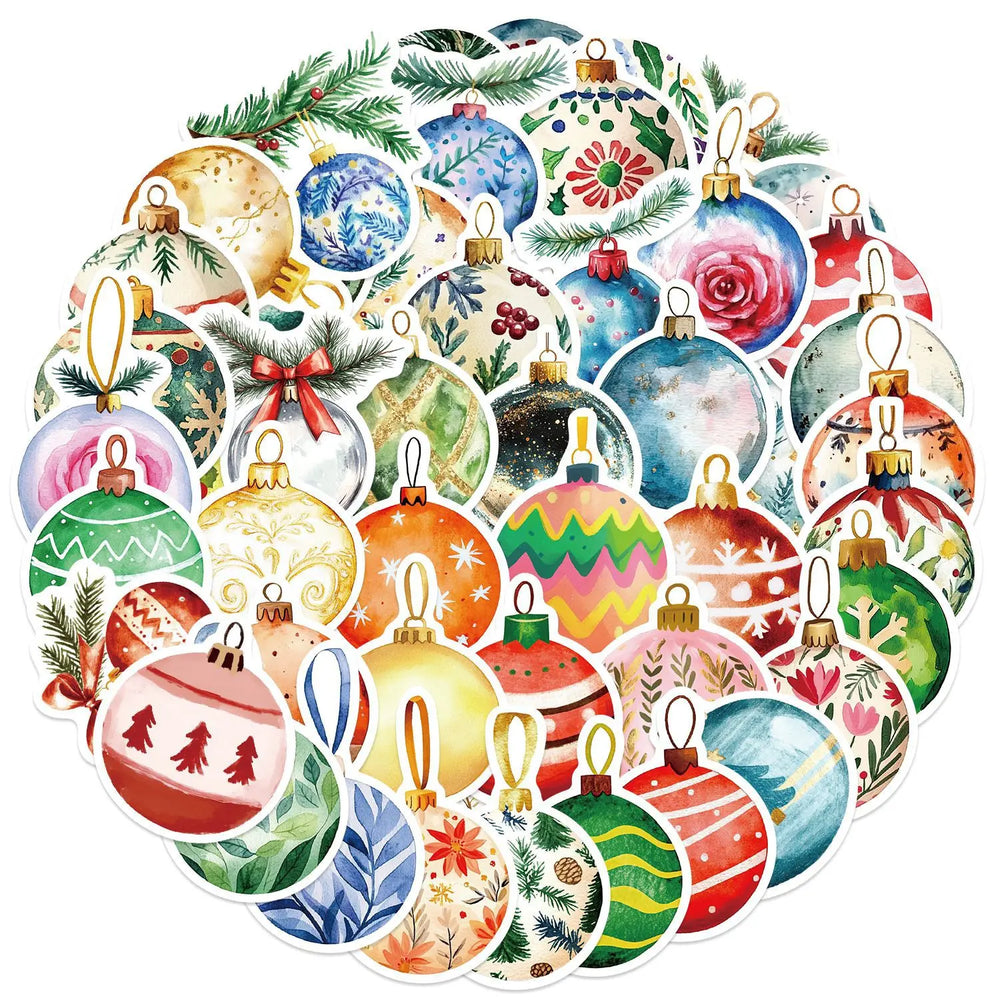 Cartoon Christmas Tree Ball Sticker Set - DIY PVC Waterproof Decoration (ONLINE ORDER ONLY)