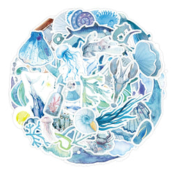 10/30/50PCS Blue Ocean Art Graffiti Stickers Painting Undersea World Cartoon Decals DIY Notebook Laptop Phone Car Waterproof Toy (ONLINE ORDER ONLY)