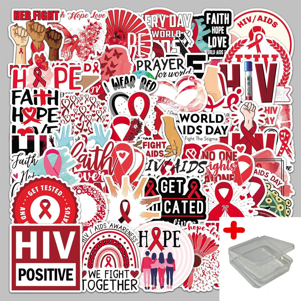 50pcs AIDS Awareness Graffiti Stickers for Wall & Desktop Decoration with Storage Box (Online Order Only)