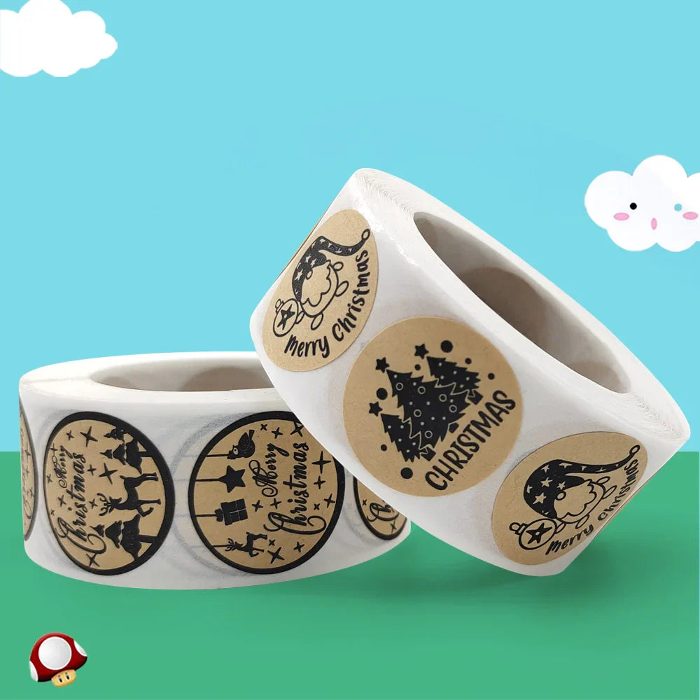 New kraft Paper Christmas White Snowflake Santa Claus Stickers Party Decoration Gift Sealer Office Stationery (ONLINE ORDER ONLY)
