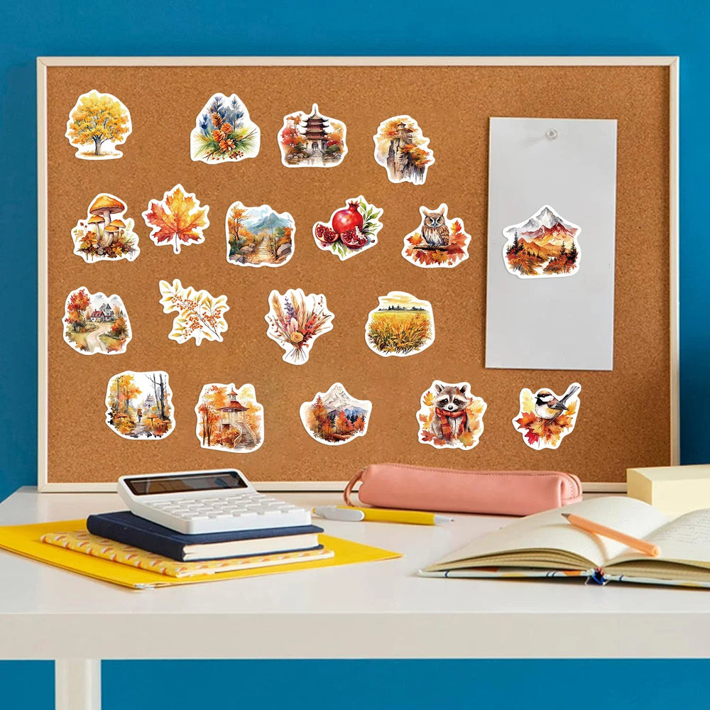 50pcs Waterproof Graffiti Cute Cartoon Autumn Animals Foods Stickers For Laptop Water Bottle Luggage Notebook Vinyl Decals﻿ (ONLINE ORDER ONLY)
