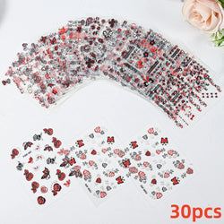 30Sheet 3D Glitter Christmas Nail Art Stickers Santa Claus Snowflake Elk Christmas Tree Design Nail Decals Cartoon Nail Supplies (Online Order Only)