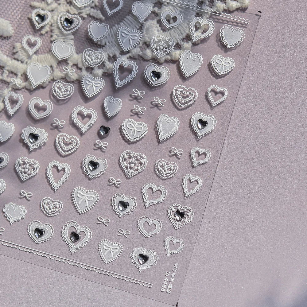 Lovely Heart Strawberry Cherry Bowknot Lace Lolita Crystal Rhinestone Line Rococo Chic Adhesive Nail Art Sticker Manicure Decals (ONLINE ORDER ONLY)