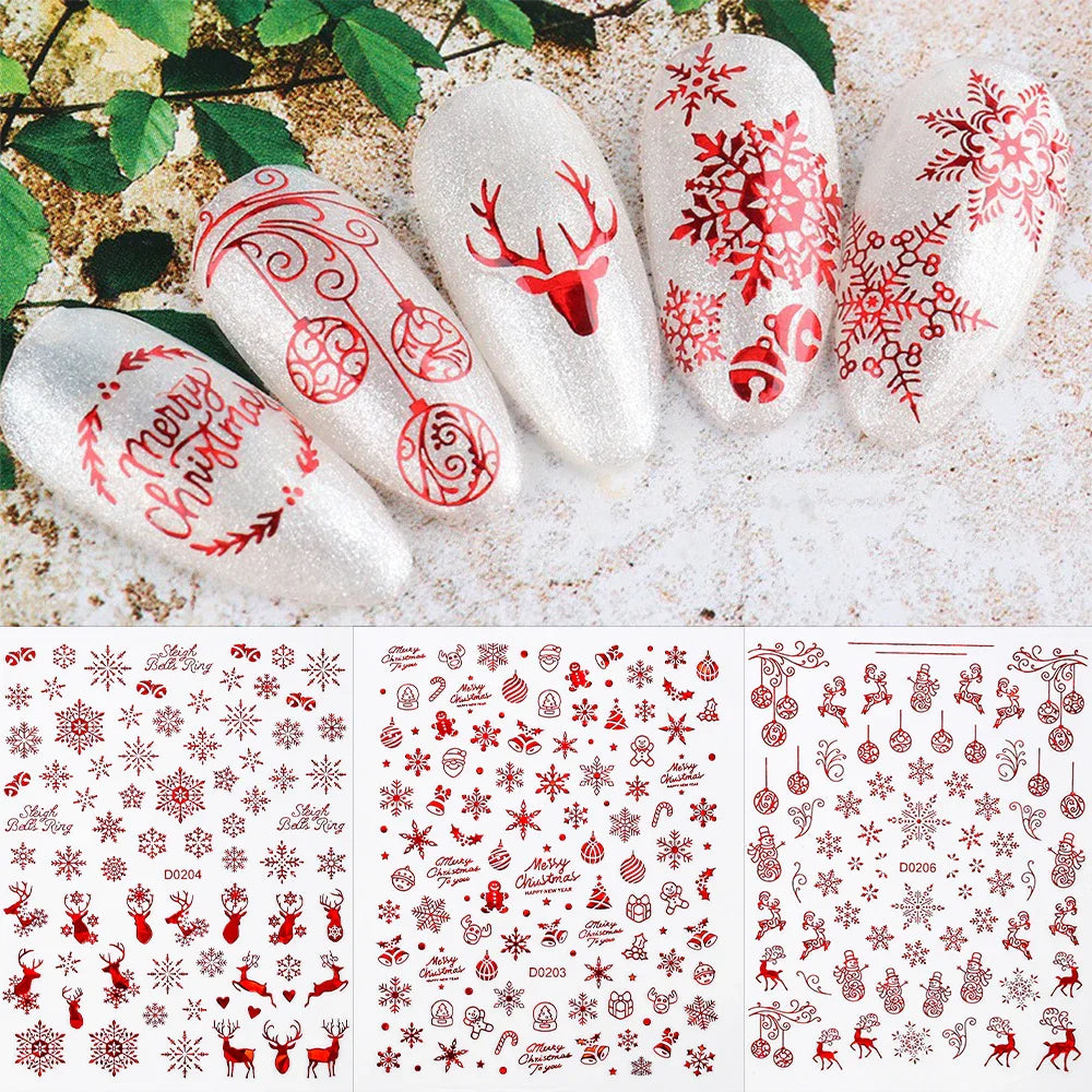 12pcs Cute Christmas Nail Decals Santa Claus Elk Penguin Snowman Cartoon Nail Stickers 3D Self-adhesive Sliders Manicure Decor * (Online Order Only)