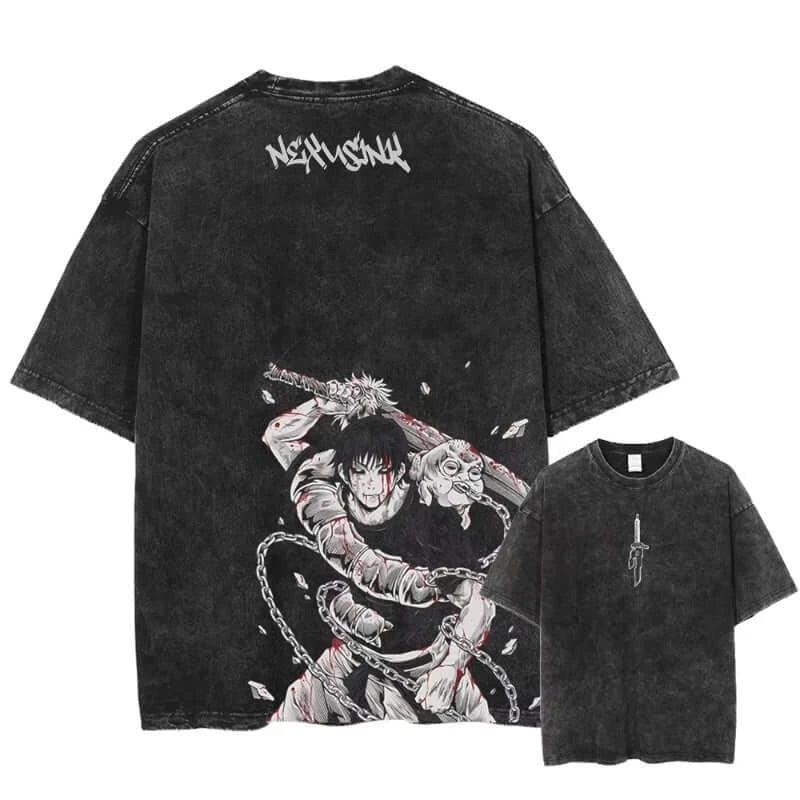 Ryomen Sukuna Washed T-Shirt: Harajuku Oversized Anime Tee (ONLINE ORDER ONLY)
