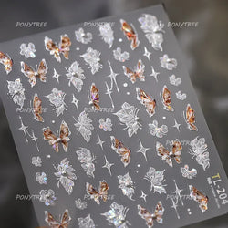 French Chic Blue Line Bowknot Fan Flower Leaves Butterfly Lace Frame Bell Shiny Self Adhesive Nail Art Stickers Manicure Decals (ONLINE ORDER ONLY)