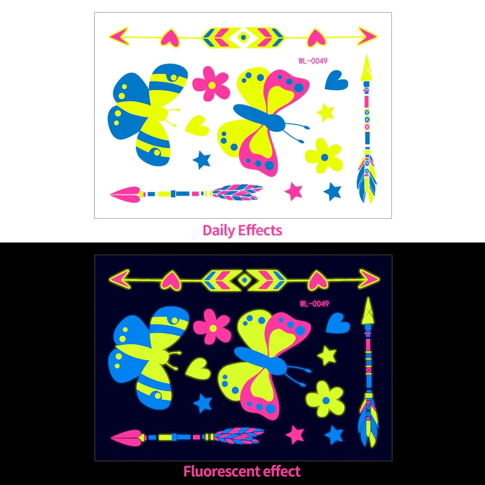 1pc Bohemia Fluorescent Sticker Luminous Temporary Tattoos Stickers UV Glow Fluorescent Tattoo Waterproof For Body Art Decals *& (Online Order Only)