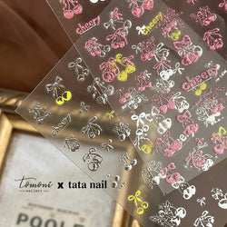 Colourful Cherry Abundant Fruits Bowknot Shiny White Line Outline Self Adhesive Nail Art Stickers Chic Rhinestone Manicure Decal (ONLINE ORDER ONLY)