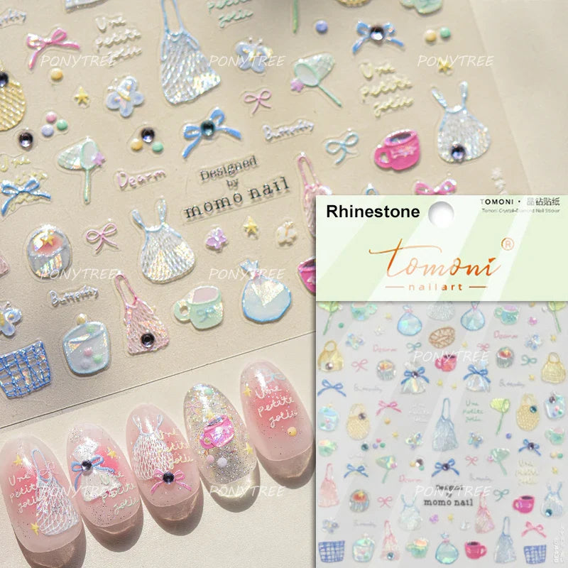 Sexy Red Grape Wine Bowknot Cocktail Goblet Cup Soda Liquid Shiny Sparkling Self Adhesive Nail Art Stickers 3D Manicure Decals (ONLINE ORDER ONLY)