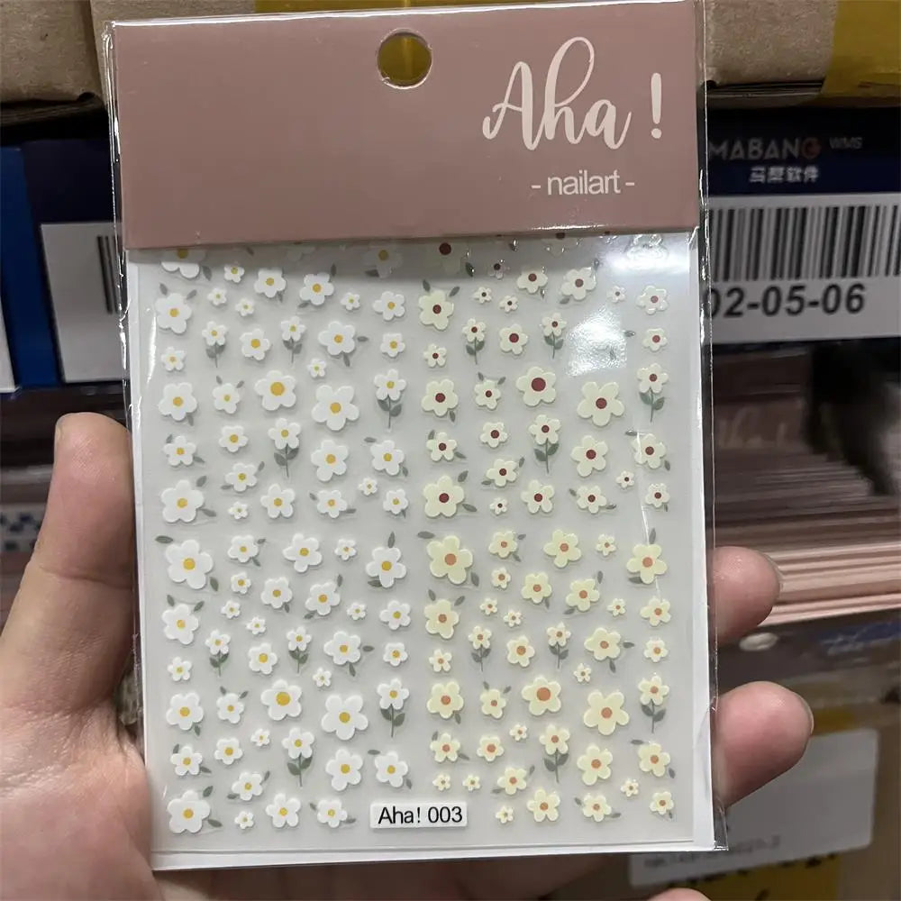 Japanese Style Little Daisy 3D Nail Stickers Summer White Florals Petals Flowers Back Glue Decals Cute Five Petals Manicure Tips (ONLINE ORDER ONLY)