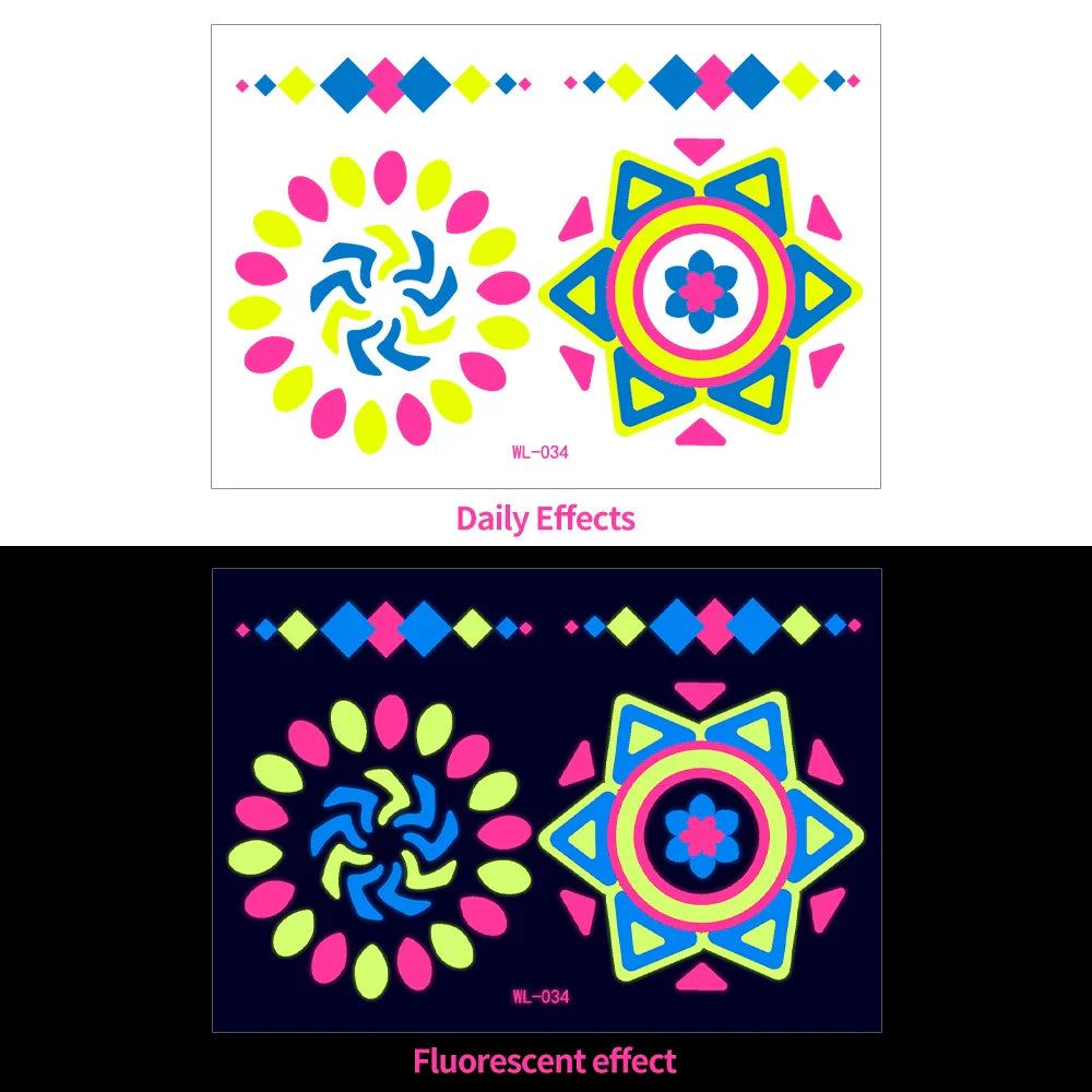 1pc Bohemia Fluorescent Sticker Luminous Temporary Tattoos Stickers UV Glow Fluorescent Tattoo Waterproof For Body Art Decals *& (Online Order Only)