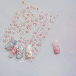 Peach Blossom Gradual Pink Petal Flower Line Bowknot Hot Stamping Halo Dyeing Delicate Adhesive Nail Art Sticker Manicure Decals (ONLINE ORDER ONLY)