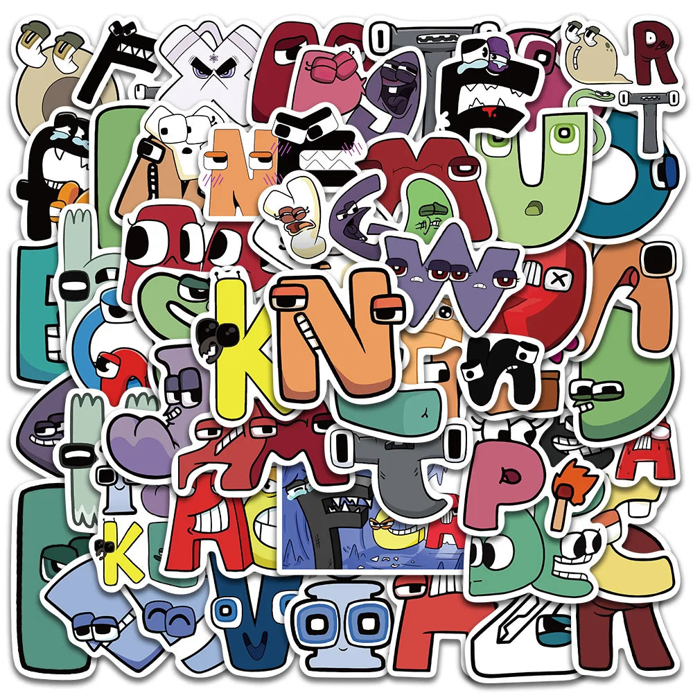 10/30/50PCS Cute Cartoon Anime Alphabet Lore Stickers For Laptop Helmet Luggage Phone Skateboard PVC Waterproof Graffiti Decals (ONLINE ORDER ONLY)